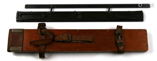 A cased WWI blacked brass Mk.II Alidade sight rule, 46cms (18ins) long.