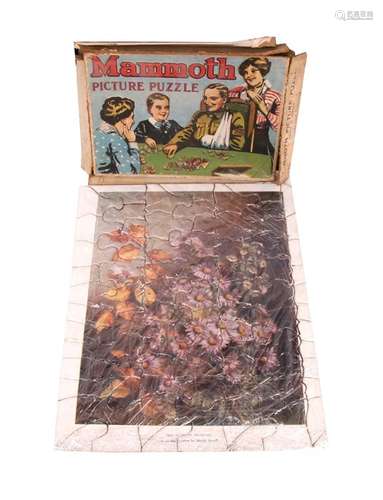 A WW1 period Mammoth cardboard jigsaw puzzle of The Autumn Nosegay by Maude Angell in its tatty