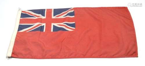 An original early to mid 20th century printed cotton Red Ensign flag. 72cms (28.25ins) by 35cms (