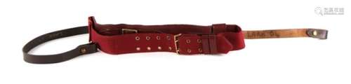 A 20th century British Army leather and fabric sword belt with leather hangers. Having a printed