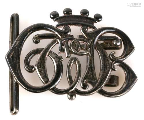 A 20th century Barons personalized CWB silver plated belt buckle (possibly belonging to Charles