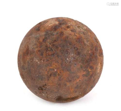 An 18th/19th century cast iron 4lb round shot cannon ball. Approximate diameter 7.5cms (3ins)