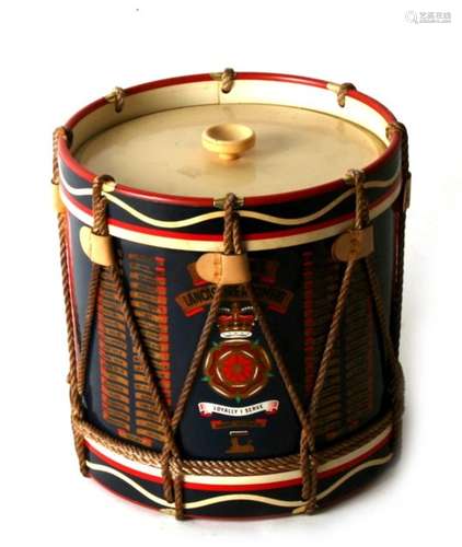 The Queens Lancashire Regiment ice bucket in the form of a Regimental drum with Battle Honours. 16.