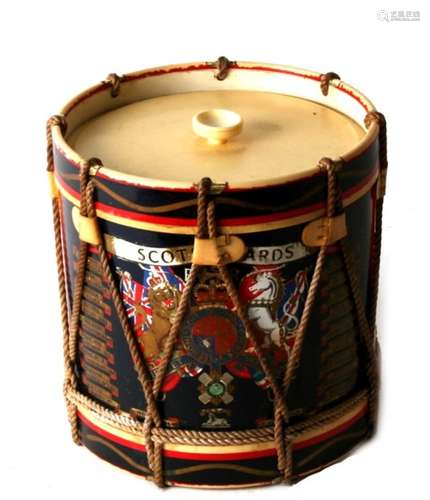 The Scots Guards ice bucket in the form of a Regimental drum with Battle Honours. 16.5cms (6.5ins)