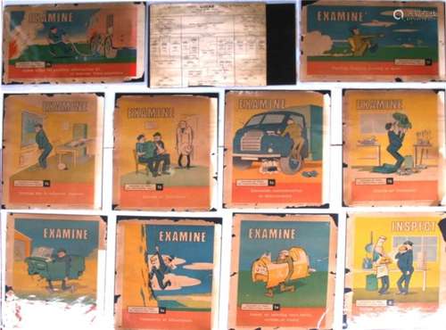 A collection of nineteen RAF workshop safety posters, prepared by I.F.V.M.E. Kidbrooke, Glossary