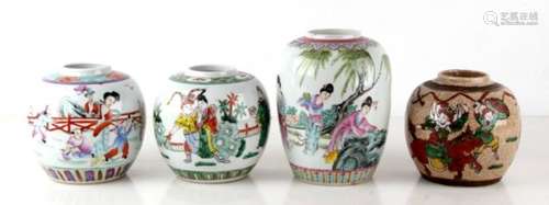 A group of Chinese famille rose ginger jars including one crackle glaze, the largest 17cms (6.