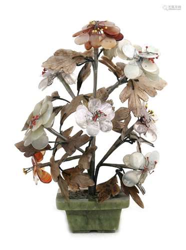 A Chinese hardstone gem tree, 23cms (9ins) high.Condition Reportgood overall condition