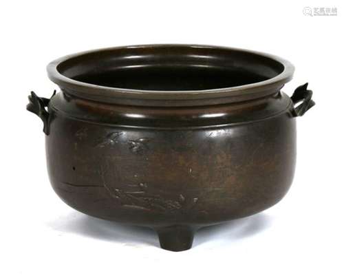 A large Japanese bronze censer, 38cms (14.75ins).