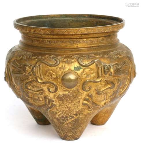 A Chinese gilt bronze tripod censer, 14cms (5.5ins) high.Condition Report Missing handles