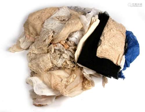 A large quantity of antique lace including shawls housed in three haberdasher’s cardboard boxes