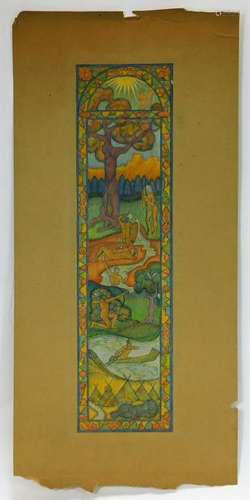 Otto Plaug Jugendstil Polychrome Indian Drawing