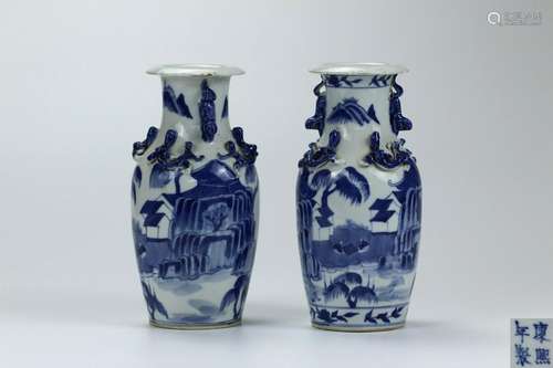 Pair Blue and White Vases