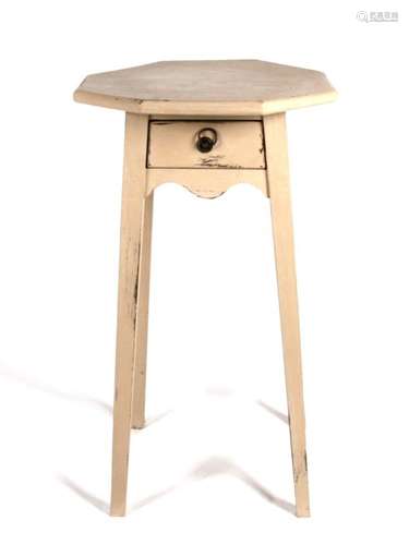 A painted octagonal occasional table, on square tapering legs, 41cms (16ins) wide.