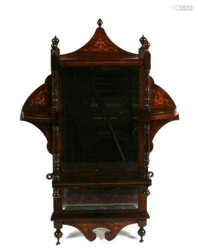 A Victorian inlaid rosewood mirrored wall shelf, 46cms (18ins) wide.