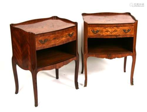 A pair of French Louis XV style inlaid bedside cabinets, 48cms (19ins) wide.Condition Report