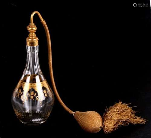 A French Baccarat gilded glass perfume atomiser, 20cms (8ins) high.