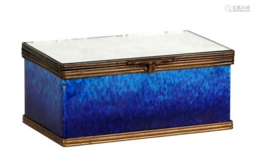 A Sevres French porcelain dresser box, the body with mottled blue enamel glaze with mirrored lid and