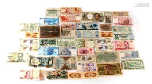 A quantity of bank notes to include European and Chinese examples.