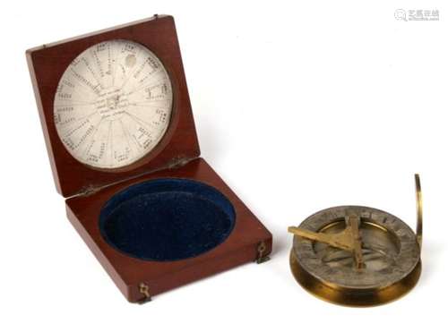 An early 19th century mahogany cased silvered brass compass sundial or panto chronometer by John