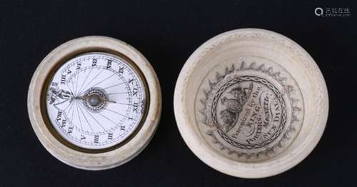 An early 19th century pocket ‘Porters Magnetic Sundial’, ‘Patronized by the King’, in screw lidded