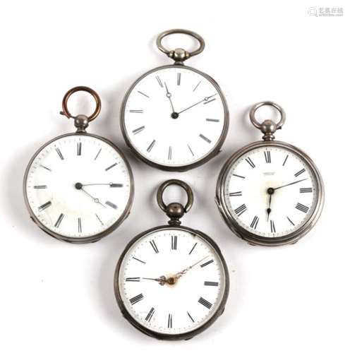 A group of four silver cased open faced pocket watches