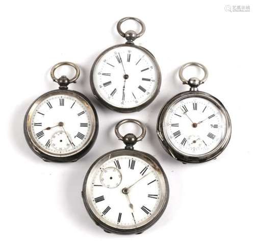 A group of four silver cased open faced pocket watches