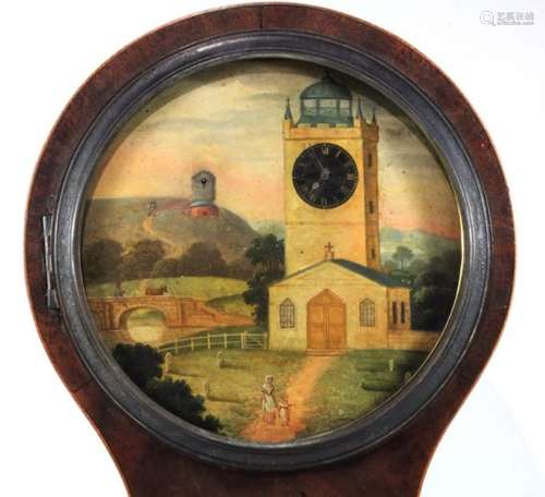 A 19th century painted clock picture / balloon mantle clock S Hayter movement