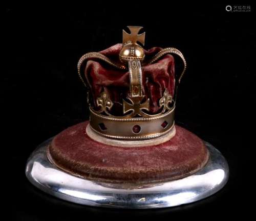 A novelty silver gilt crown pincushion produced to commemorate the coronation of George V,