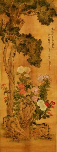 A Chinese Painting of Flowers Beside Pine, Shishouping