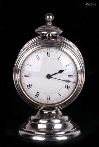 A large novelty silver eight Day mantle clock modelled as a period car headlamp. Birmingham 1903,