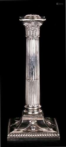 A large silver Corinthian column table lamp base, London 1900 with makers mark for West & Son of