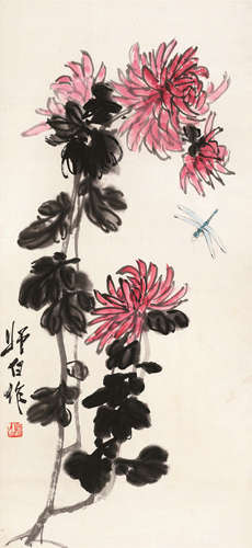 娄师白（1918～2010） 菊花蜻蜓 立轴 设色纸本