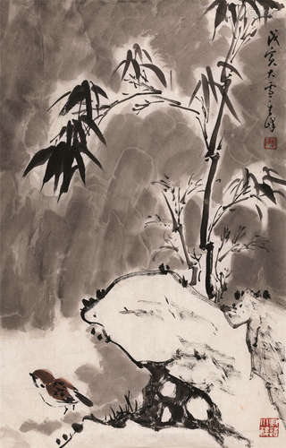 孙其峰（b.1920） 竹雀 镜心 设色纸本