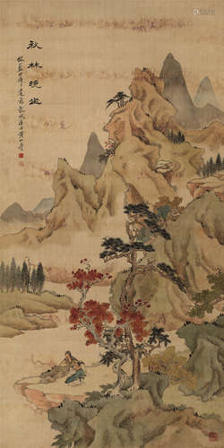 黄山寿（1855～1919） 秋林晚坐 立轴 设色绢本