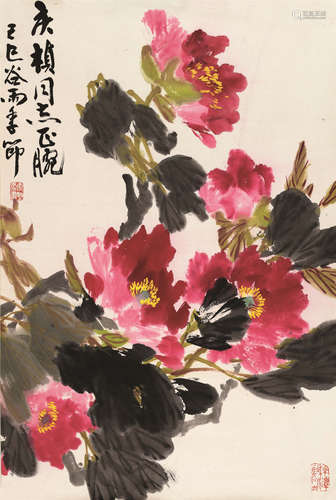 李震坚（1921～1992） 富贵牡丹 镜心 设色纸本