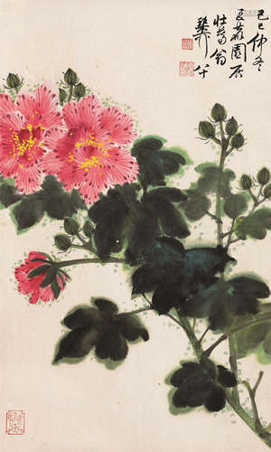 谢稚柳（1910～1997） 芙蓉 立轴 设色纸本