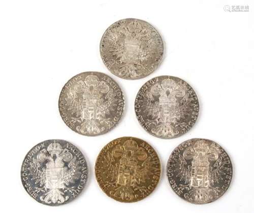 Six Maria Theresa Thaler bullion silver coins, total weight 168gms.