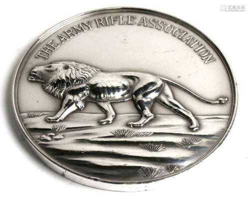 Large solid silver ‘THE ARMY RIFLE ASSOCIATION’ prize medallion Royal Tank Corp 1924, competition