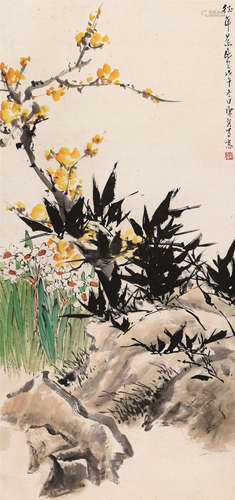 康师尧（1921～1985） 花卉 立轴 设色纸本