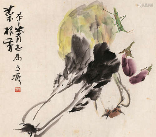 王雪涛（1903～1982） 果蔬草虫 镜心 设色纸本