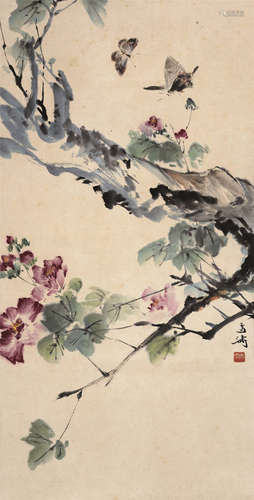 王雪涛（1903～1982） 芙蓉双蝶 镜心 设色纸本