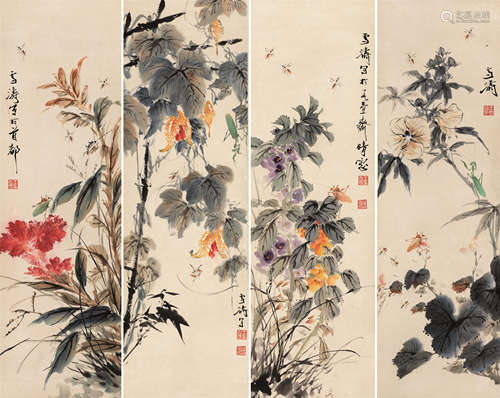 王雪涛（1903～1982） 花卉四屏 立轴 设色纸本