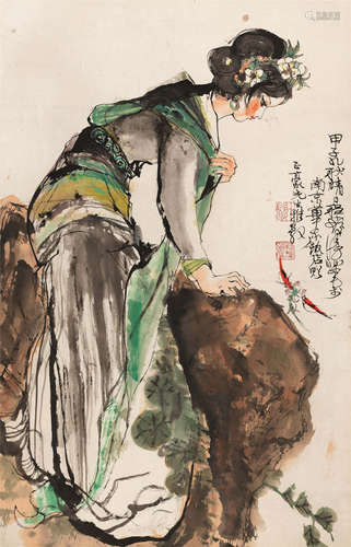 程十发（1921～2007） 少女 立轴 设色纸本