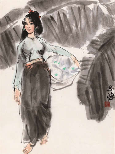 周思聪（1939～1996） 芭蕉少女 镜心 设色纸本