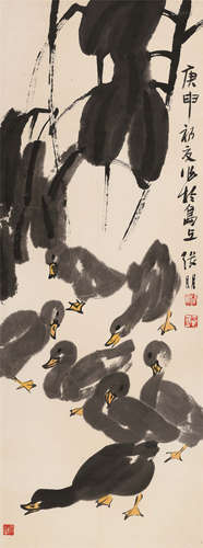 张朋（1918～2009） 鸭子 立轴 设色纸本