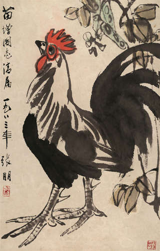 张朋（1918～2009） 鸡 立轴 设色纸本