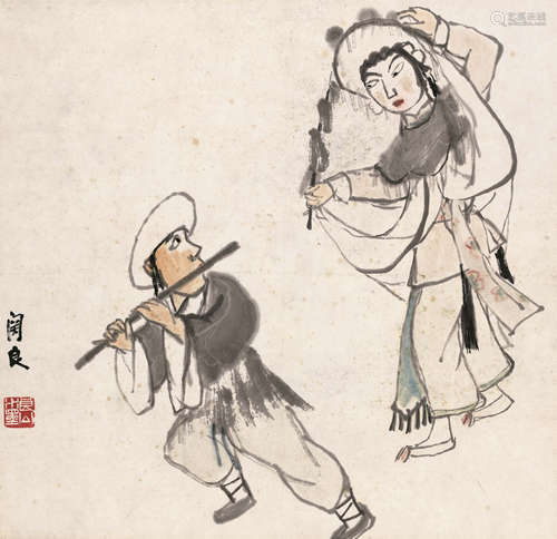 关良（1900～1986） 小放牛 镜心 设色纸本