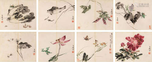 王雪涛（1903～1982） 花卉草虫册页 册页 设色纸本