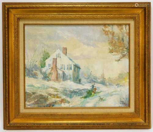 Chris Benvie Winter Cabin Landscape Painting