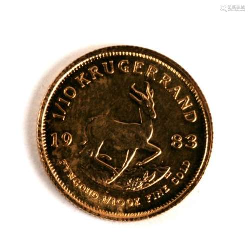 A 1/10th gold Krugerrand, 1983.